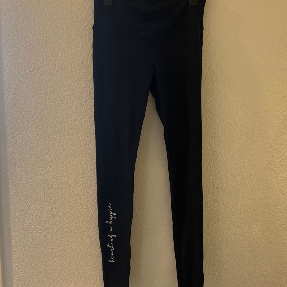 Black Leggings with heart of a hippie text